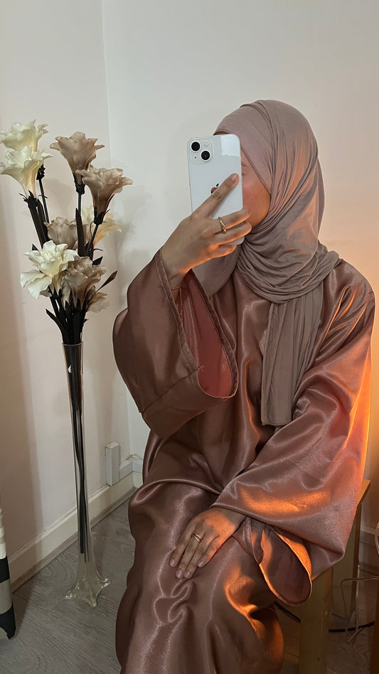 Rose Pink Satin Open and Closed Abayas