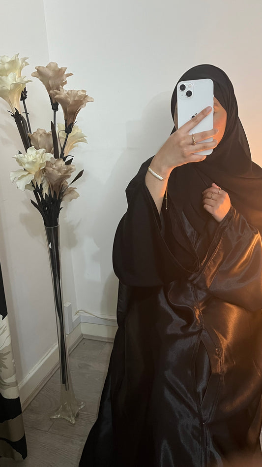 Black Satin Open and Closed Abayas