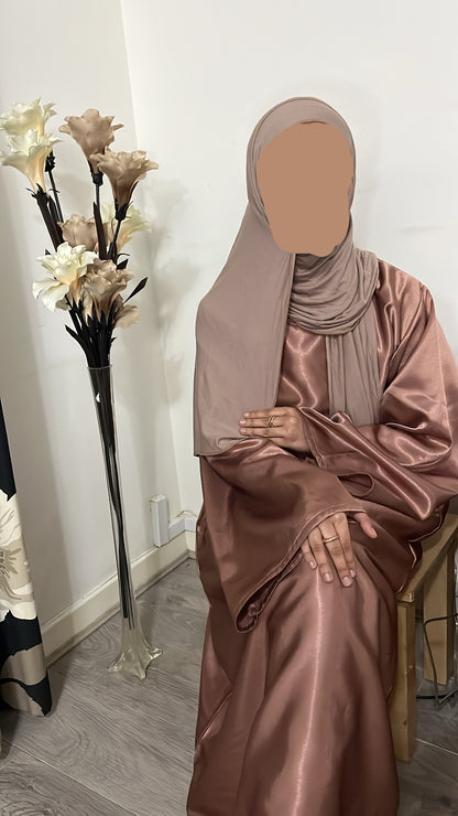 Rose Pink Satin Open and Closed Abayas