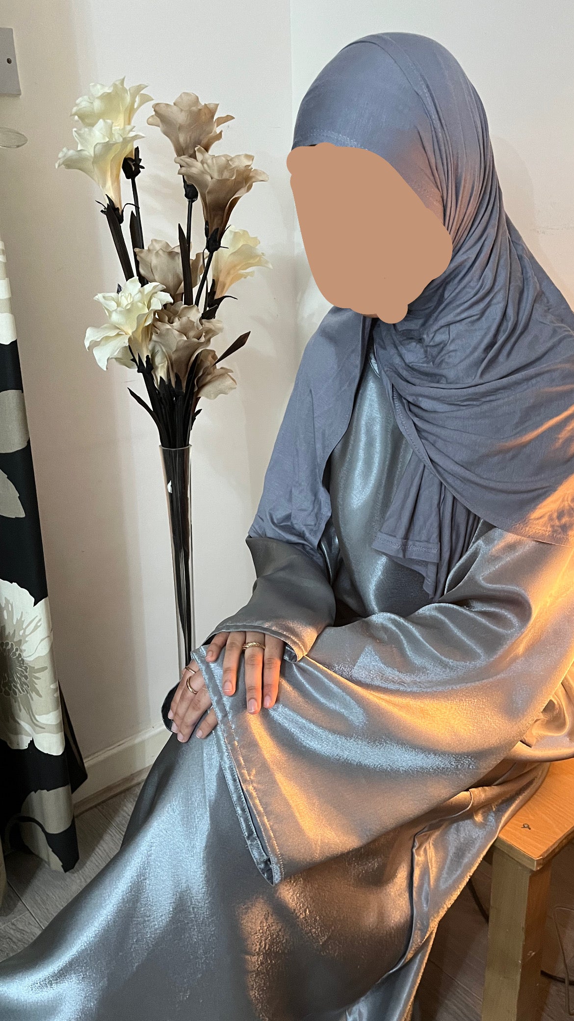 Silver Satin Open and Closed Abayas