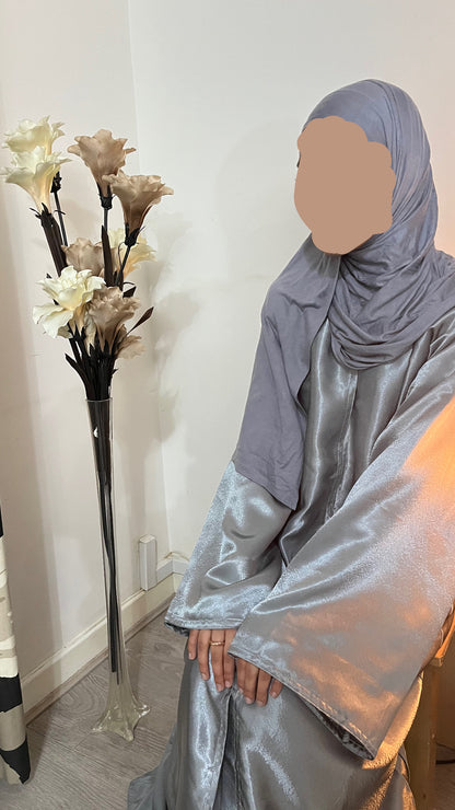 Silver Satin Open and Closed Abayas